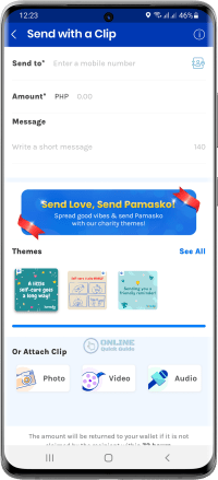 STEP 3a. Enter the mobile number, amount of PAPASKO and write a short greeting (meessage)