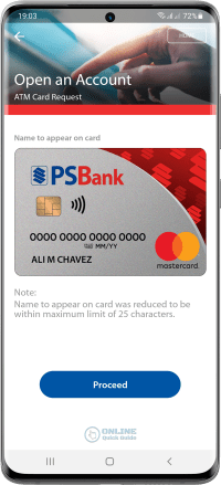 STEP 14. This is a sample of your ATM card. Tap  Proceed button.