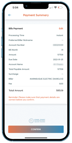STEP 5. Review the transactions and confirm to pay.