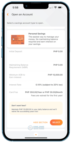 STEP 4. Choose the savings account type you want to open.