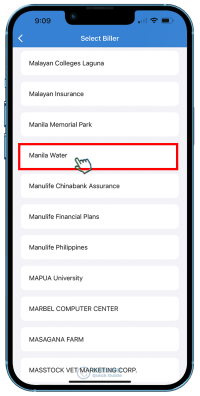 STEP 5. Select Manila Water from the list.