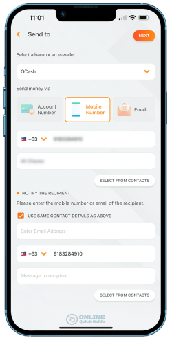 STEP 4. Select GCash from the list and enter the account number or mobile number and name of the GCash account.