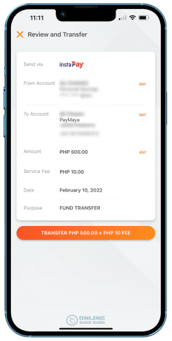 STEP 6. Review the details and tap the Transfer button to process the transaction.