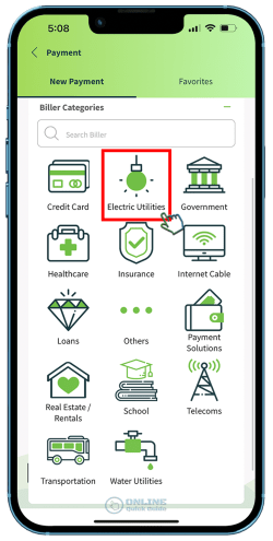 STEP 3. From the list of Biller Categories, select Electric Utilities.