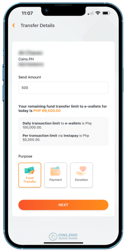 STEP 5. Enter the amount to be sent and select the purpose of the transfer.