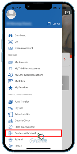 STEP 1. In the left menu, select Cardless Withdrawal.