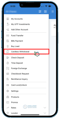 STEP 1. In the left menu, select Cardless Withdrawal.