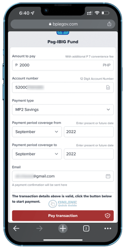 2. BPI eGov - PagIBIG MP2