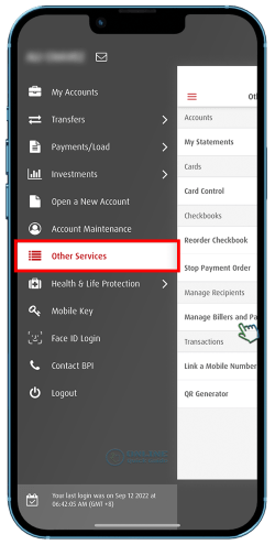 STEP 1. In the left menu, tap Other Services and select Manage Billers and Payees.