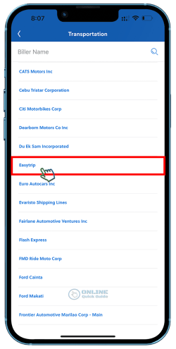 4. BDO Pay - Reload Easytrip RFID