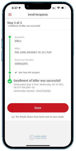 STEP 9. PLDT has successfully added as biller.