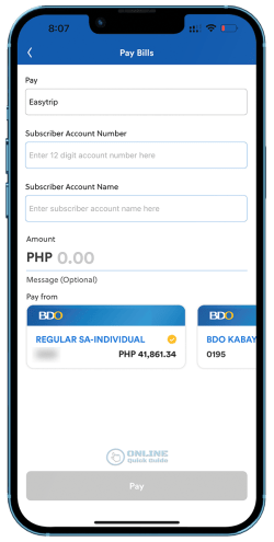 5. BDO Pay - Reload Easytrip RFID