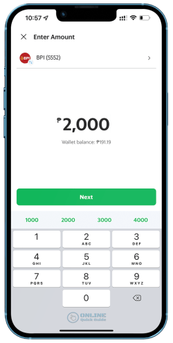 STEP 2. Enter the amount to cash-in.