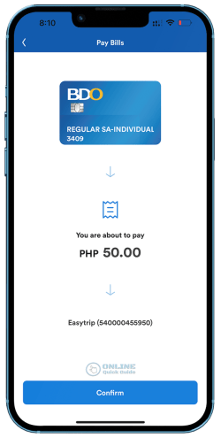 6. BDO Pay - Reload Easytrip RFID