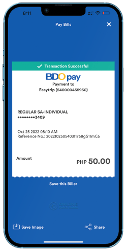 7. BDO Pay - Reload Easytrip RFID