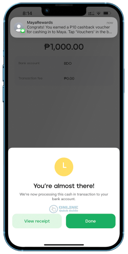 14. Cash-in amount will added to Maya wallet.