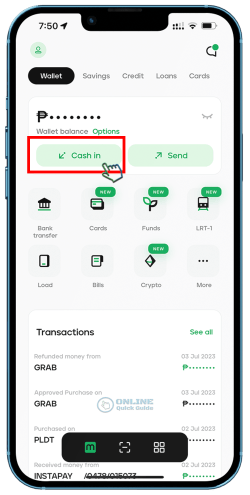 1. Tap Cash-in.