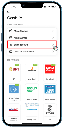 2. Choose Bank Account.