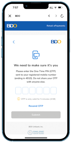 8- Enter the OTP received.